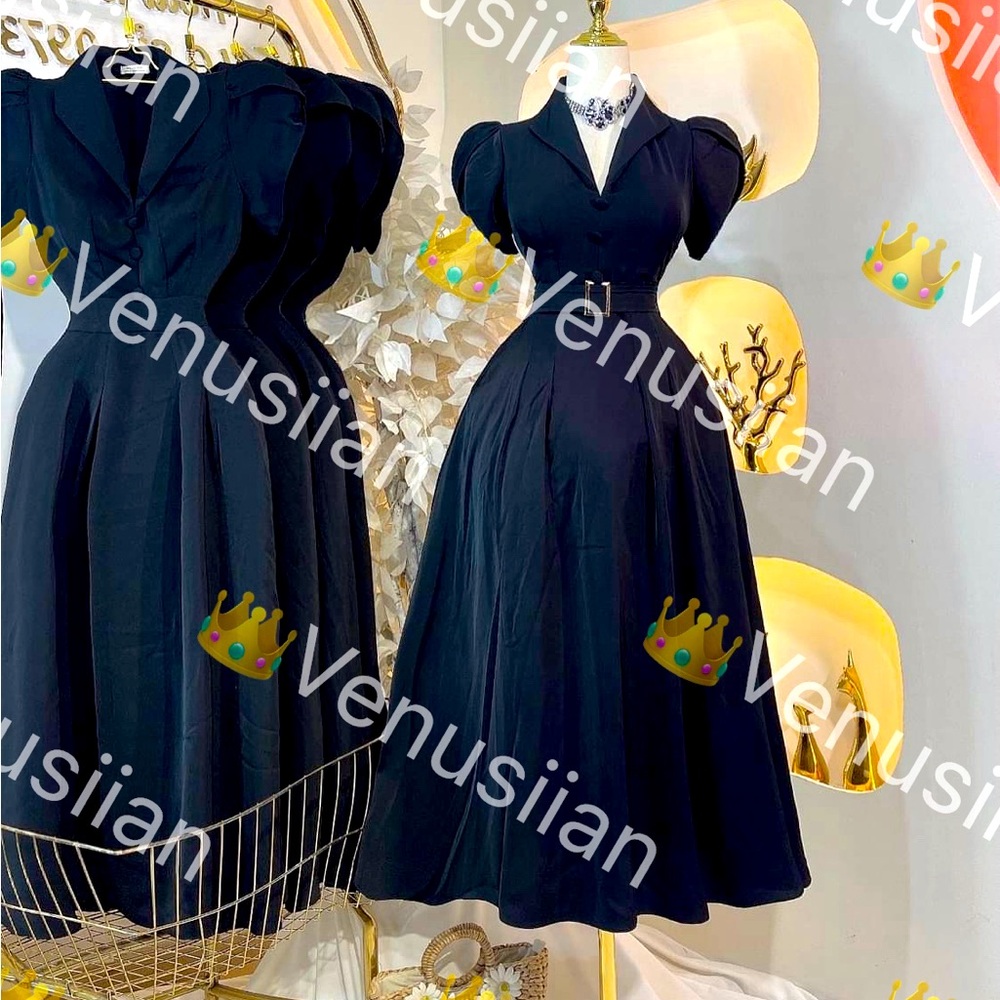 Black Padded Maxi Dress Vintage style Womens Fashion Dress
